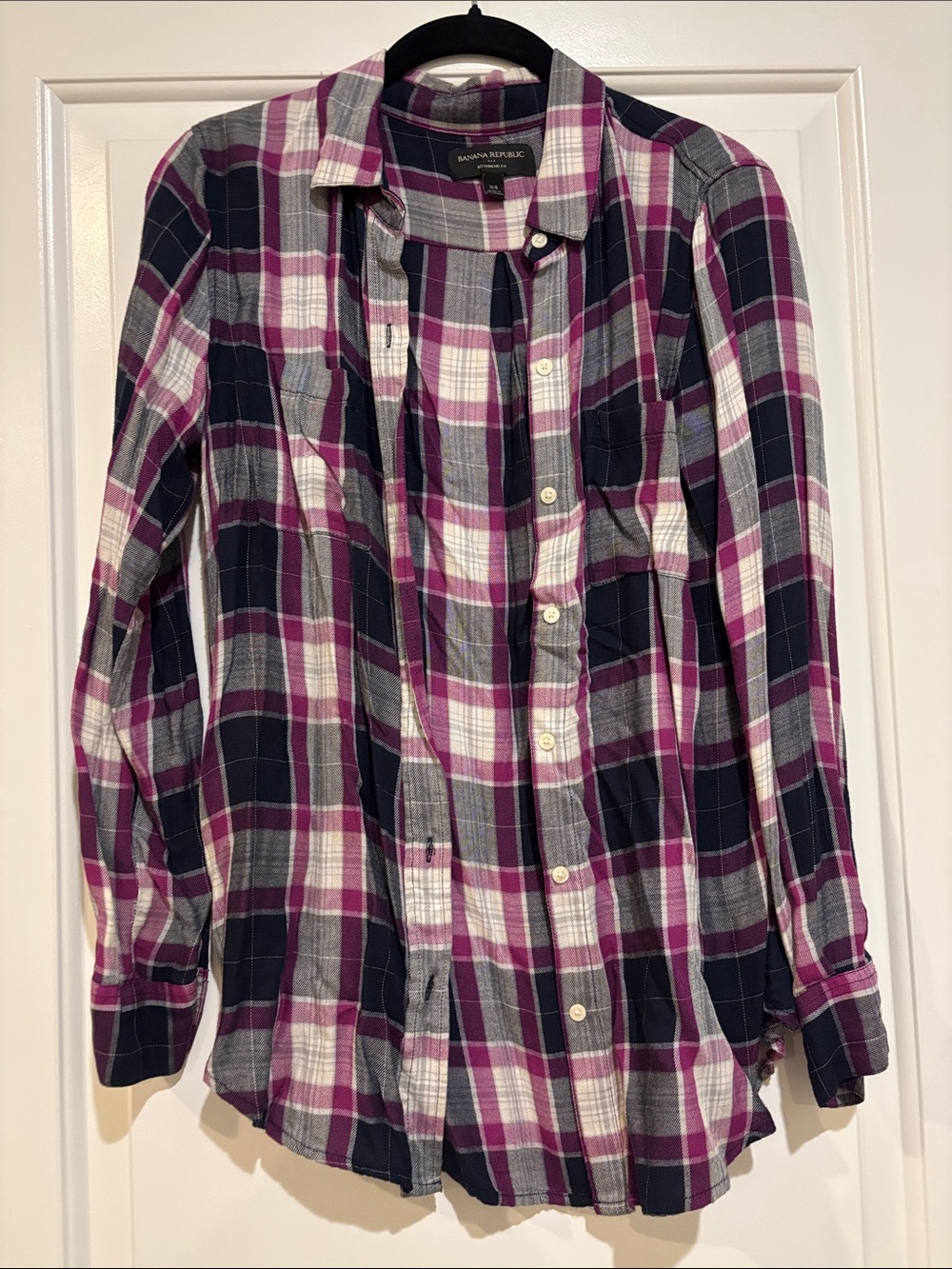 Banana Republic women’s ' Purple Navy White Plaid Button-Down Shirt